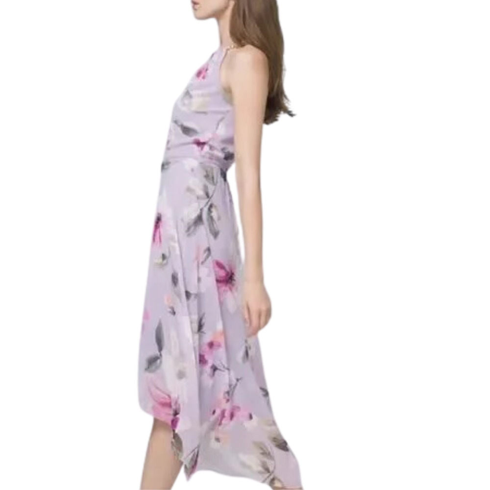 White House Black Market Floral Soft Halter Dress Lavender Size 6 - Picture 2 of 8